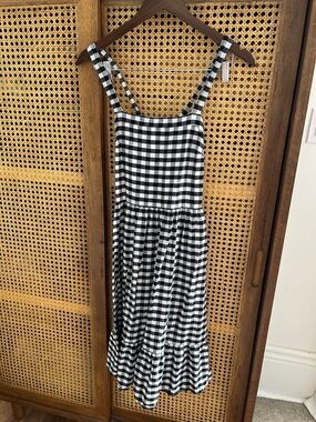 LOFT Black and White Gingham Midi Dress